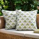 MIULEE Floral Decorative Pillow Covers Set of 2,Block Print Throw Pillow Covers Outdoor Boho Farmhouse Vintage Coastal Summer Accent Cushion Covers for Couch paito Garden Sofa 18x18 Inch, Blue-Green