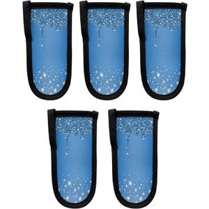 Blue Diamond Hot Handle Holder, Pot Pan Handle Covers, Shiny Modern Art Droplet Texture Cast Iron Skillet Handle Covers, Heat Protecting Pan Handle Sleeves Mitt for Kitchen Cookware, 5PCS