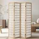 VEVOR Room Divider, 4 Panel Japanese Room Divider, Folding Privacy Screen Indoor, Portable Partition Dividers and Decoration Screens, for Room Separation, Home, Office, Restaurant & Bedroom (Natural)