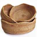 YANGQIHOME Rattan Bread Basket, Round Fruit Baskets, Wicker Storage Bowls, Natural Woven Serving Basket Bowls, Decorative Baskets for Kitchen Counter Organizing, Set of 3