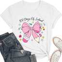 100 Days of School Shirt for Women-Happy 100th Days T-Shirt-Bow Pencil Teacher Top Tee Back to School Teaching Life Tee, XXL, White