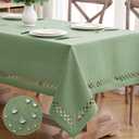 MIULEE Sage Green Thick Polyester Linen Rectangle Tablecloth Decorative Cutouts Waterproof Stain and Wrinkle Resistant Table Cloth Spring Table Cover for Dining Party Camping Wedding 55 x 120 inch