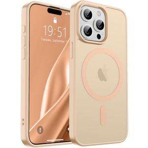 SUPFINE Magnetic for iPhone 15 Pro Max Case (Compatible with MagSafe) (Military Grade Drop Protection) Slim Translucent Matte Shockproof with Anti-Fingerprint Phone Case, Sand Pink