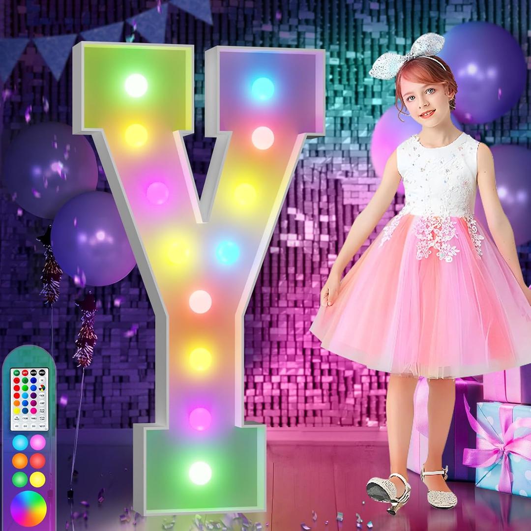 Imprsv 4FT Colorful Marquee Letters Y, 18 Colors Large Light up Letters Alphabet Sign with Remote, Large Marry Me Sign, Birthday Party Decorations Anniversary Wedding Decoration
