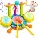 Kids Drum Set for Toddlers 1-3 Musical Baby Toys for 1 Year Old Boy Gifts Montessori Baby Girl Toys with Microphone Light Up Learning Toys Birthday Gifts for Infants 6 9 12 18 Months Toddler Age 1-2