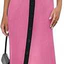 Saodimallsu Womens Summer Button Down Sweater Dresses Sleeveless V Neck Casual Ribbed Knit Color Block Long Tank Dress Bright Pink, XL