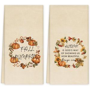 Vintage Fall Pumpkin Kitchen Towels, Retro Autumn Pumpkin Dish Towels for Kitchen, Fall Tea Towel, Farmhouse Rustic Autumn Hand Towel for Bathroom, 16x24 Inch Set of 2
