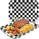 gisgfim 2Pcs Black Checkered Serving Trays with Handles 16 x 11 Inch Large Melamine Tray Rectangular Racing Serving Platter Black White Gingham Tray Melamine Dishes for Serving Food Dinner Dessert Set