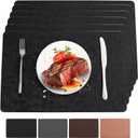 Bxzandya Vinyl Placemats Set of 6 Heat Resistant Easy Clean Non-Slip Place Mats for Dining Table Faux Leather Waterproof Stain Resistant Wipeable Washable PVC Table Mats (6, Black)