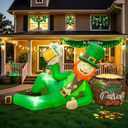 OurWarm 9FT St. Patrick's Day Inflatables Outdoor Decorations, Inflatable Leprechaun Holding Beer Leaned On A Pot of Gold, St Patricks Day Blow Up Inflatable for Yard Lawn Garden Holiday Party Decor
