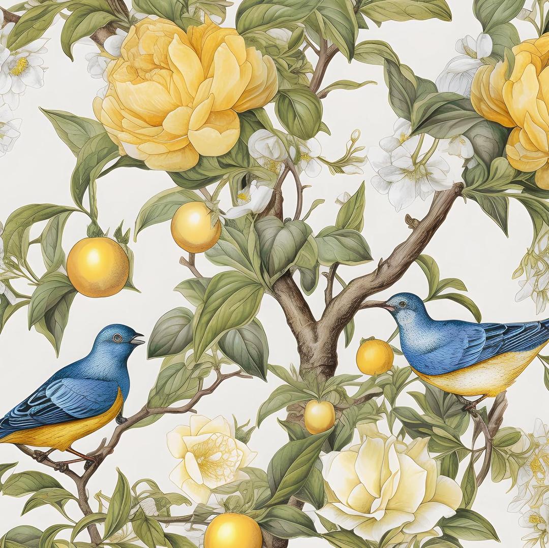 Danodoi Blue Lemon Tree Floral Peel and Stick Wallpaper - Yellow, Waterproof, Self-Adhesive - 17.5" x 393"
