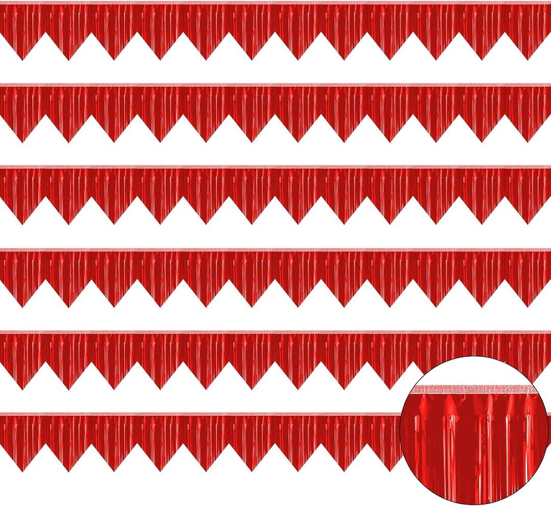 6p Banner Metallic Foil Fringe Wall Hanging Tinsel Fringe Banners backdrop for Parade Floats Garland Wedding Parties Graduation Class Birthday Retirement Anniversary Party Decorations(Red)