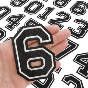 20pcs Iron on Number Patches, Fully Embroidery Varsity Numbers A-Z Patches for Clothing Jacket Backpacks Hat and More, 3.1" Black
