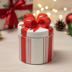 Christmas Scented Candle with Lid, Natural Candles for Home Scented, Premium Natural Bow Shaped Candles with Cotton Wick for Xmas Holiday Party Supplies (5 OZ)