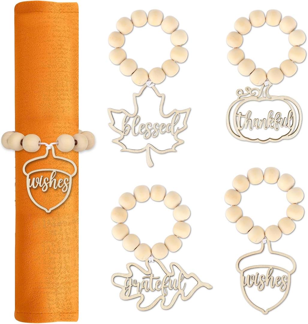 Thanksgiving Napkin Rings Set of 12, Wooden Napkin Rings Pumpkin Maple Leaf Decorations, Thanksgiving Napkins Decorations for Table Fall Dinner Wedding Holiday
