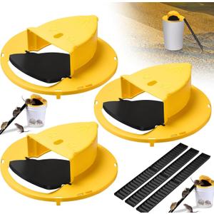 Mouse Trap Bucket Flip Lid, 5 Gallon Bucket Mouse Trap, Auto Reset & Slide Mouse Bucket Trap, Reusable Humane Mice Rat Bucket Traps for Indoor Outdoor 3 Pack