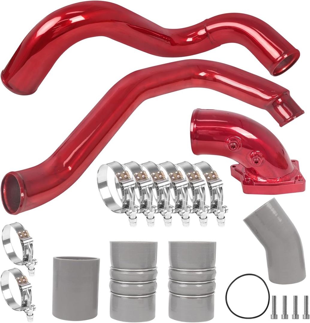Turbo Intercooler kit Pipe Boot and Intake Elbow for 2003-2007 Ford F250 F350 F450 F550 Super Duty Intercooler Pipe Boot kit 6.0L Powerstroke Diesel-Red