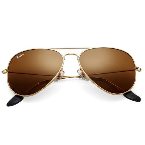 Pro Acme Classic Aviator Sunglasses for Women & Men Real Glass Lens Metal Frame UV400 Driver Sunglasses, 58 MM (Brown/Glass/Non Polarized)