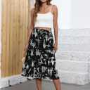 Womens Casual Midi Skirt Dresses with Pockets Pleated High Waist Floral Print Knee Length Skirt(White flo-Black,XL) (Black)