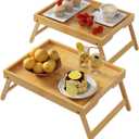 Youpehom Bed Tray Table with Folding Legs,Bamboo Breakfast in Bed for Kitchen Serving Tray,Sofa,Eating,Used As Laptop Desk Snack Tray 2 Pack (Bamboo)