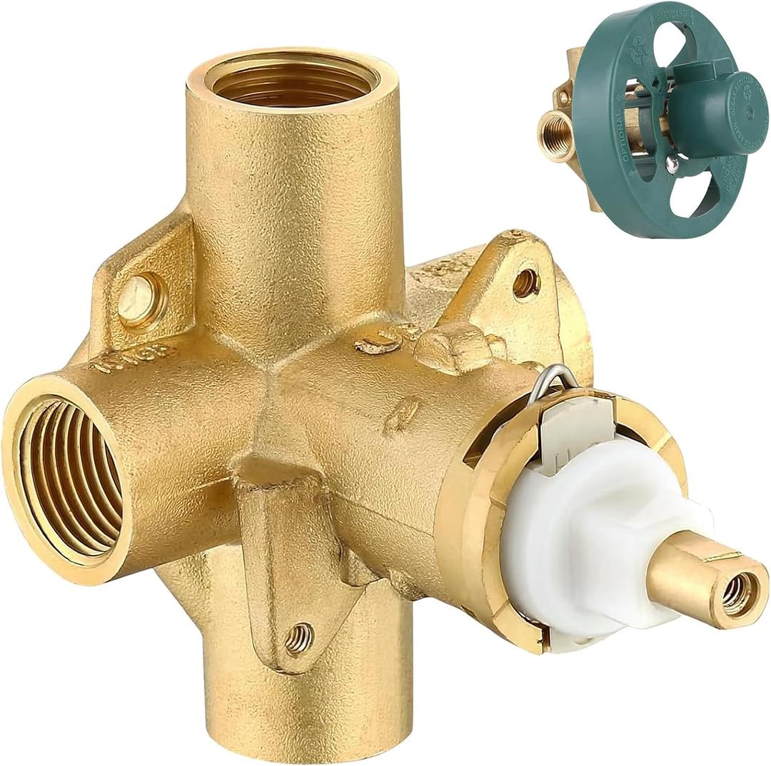 2510 Shower Valve Compatible with Moen Posi-temp Valve, Brass Pressure Balancing Valves with 1222 Cartridge, 4-Port Design for Tub/Shower, 1/2" IPS Connections