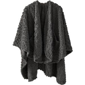 Royoliving Fuzzy Sherpa Wearable Fleece Blanket with Pockets for Adults, Ultra Soft Plush Shawl TV Throw Blankets (Grey, 58'' x 64'')