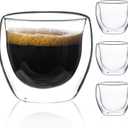 Espresso Cups Set of 4, 5 Oz(150 ml) Espresso Shots Glass Cup, Double Walled Glass Coffee Mugs, Fit for Espresso Machine and Coffee Maker, Insulated Clear Espresso Shot Glasses Cups Gifts for Man Women