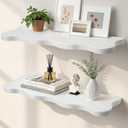 White Floating Shelves for Wall Mounted Shelf for Living Room Bedroom Bathroom Office 24 Inch Decorative Shelving Modern Pine Solid Wood Wave Live Edge Set of 2 Home Display Storage Organizer