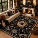 Vacuum-Friendly, 8x10 Washable Area Rug, Black Gold Beige Red