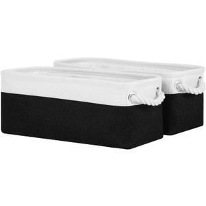 DULLEMELO Toilet Paper Storage Basket, Toilet Paper Basket for Back of Toilet, Bathroom Storage Basket for Cosmetics Towels Toilet Paper, Toilet Tank Basket with Rope Handles for Toilet(White&Black) (Narrow-15"x6"x5.5")