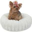 Tiny Dog Bed for Small Dogs and Cats  16 Inch Donut Washable Soft Comfort Indoor Extra Small Pet Bed,Calming Anti-Anxiety Non-Slip Fluffy Plush Faux Fur Round Puppy Beds Fits Up to 5 lbs Pets,Cream