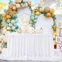 White Table Skirt for Rectangle Tables Chiffon Table Skirt 9FT Sheer Tablecloth for Birthday Party Sweetheart Cake Table Decoration Wedding Table Skirt