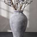 Ceramic Flower Vase Home Decor, 9 in Farmhouse Table Vases Rustic Vintage Living Room Kitchen Bedroom Pottery Decorative Vases for Flowers House Book Shelf Office Coffee Desk Dining Entryway, Grey