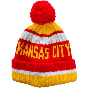 City Beanie Knit Hat with Pom Winter Cuffed Cap Sport Fans Gift (One Size, Kansas)