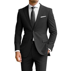 Wangyue Men's 2 Piece Suit Slim Fit Suits for Men Two Button Blazer Formal Business Jacket Suit for Wedding Prom Dinner (Medium, Black)