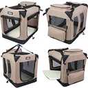 EliteField 3-Door Folding Soft Dog Crate with Carrying Bag and Fleece Bed, Indoor & Outdoor Pet Home (30" L x 21" W x 24" H, Khaki)