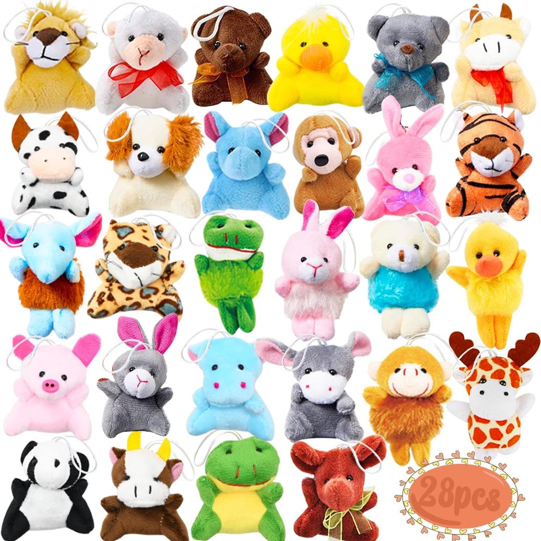 CAMIRUS 28PCS Mini Animal Plush Toy Assortment, Tiny Stuffed Animals Keychain Decoration for Kids, Small Stuffed Animal Bulk for Kids