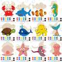 JellyArch 24 Pcs Under The Sea Party Favors Ocean Animals Unfinished Wood Cutouts Paint Kit Set and DIY Crafts Mermaid Shark Birthday Party Decorations Stuffers Gifts Prizes for Classroom School Home