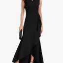 FQA Long Formal Dresses for Women Black Cocktail Evening Gowns Elegant Ruffled Sleeve M