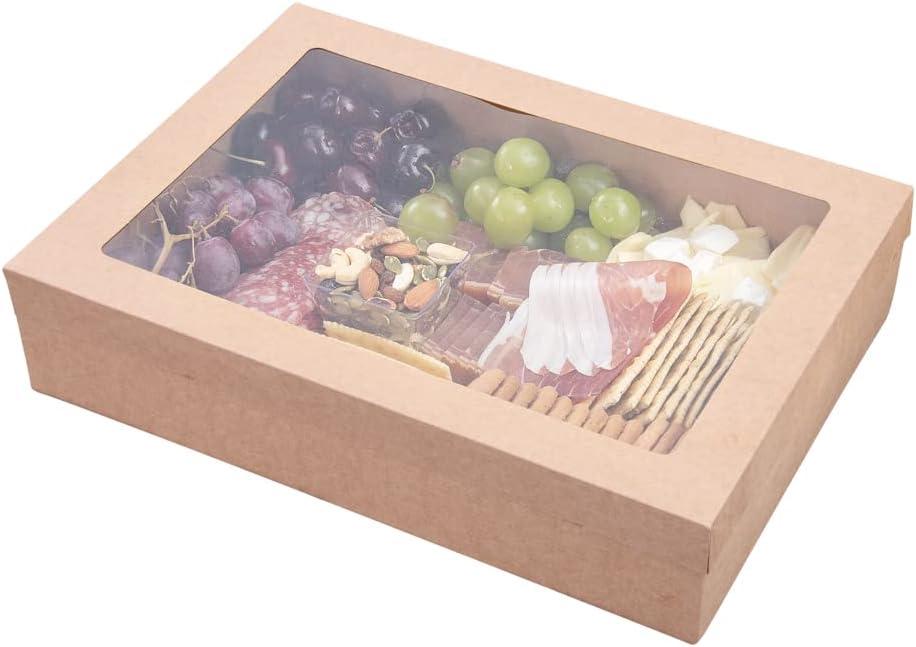 Restaurantware Cater Tek 14.3 x 10 x 3.2 Inch Catering Boxes 10 Insert Tab Lock Baked Goods Boxes - Window Lids Easy Assembly Kraft Paper Window Pastry Boxes For Charcuterie Or Cupcakes