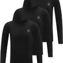 Runhit Boys Compression Shirt Kids Long Sleeve Athletic Undershirt Youth Quick Dry Base Layer for Football Baseball (X-Large, Black/Black/Black)