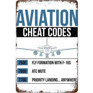Funny Aviation Cheat Codes Fun ATC Pilot Geschenk Signs Wall Decor Vintage Metal Tin Sign Art Poster Fun Office Pub Kitchen Cafe Man Cave Bathroom Sign Wall Decoration Gift 8x12 Inch
