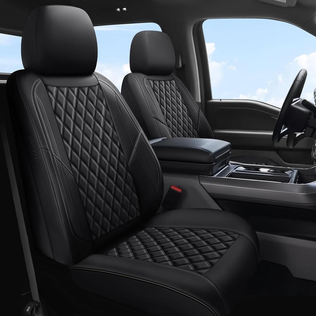 F150 Seat Covers Front Pair, Custom Ford F150 Truck Seat Cover Fit for 2015-2025 F150 and 2017-2025 F250 F350 F450 Super Duty Crew Cab XL XLT Lariat King Ranch Platinum (Black, Front Pair(2 seats))
