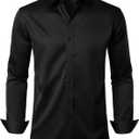 Men's Stretch Wrinkle Free Dress Shirts Formal Wedding Prom Long Sleeve Button Down Shirt (3X-Large, Black)