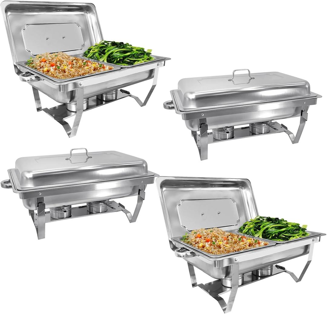 Chafing Dishes Buffet Set with 1/2 Food Pan, 4 Pack 8QT Stainless Steel Chafers Food Warmer Trays for Buffets, Parties