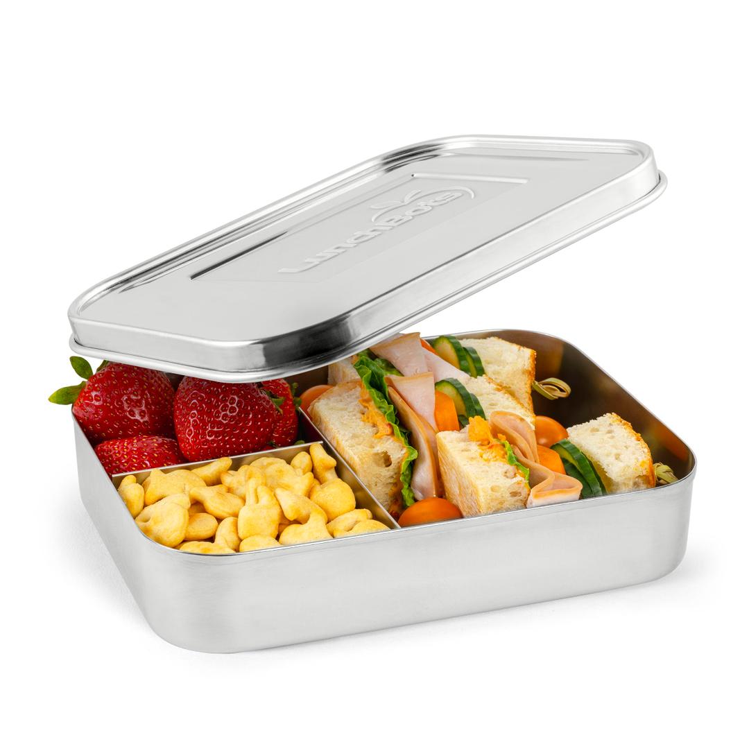 LunchBots Large Cinco Stainless Steel Lunch Container - Five Section Design Holds a Variety of Foods - Metal Bento Box - Dishwasher Safe - Stainless Lid
