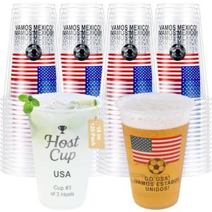 18 oz Host Cup Celebrating World Soccer Tournament Host USA, 120-Count Disposable Plastic Party Cups, Flag Themed for Restaurant Catering Concession & Fan Event Decorations, COME ON USA 2026