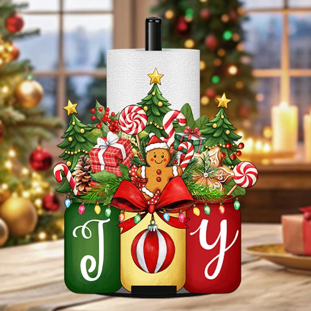 Christmas Paper Towel Holder for Kitchen Bathroom, Party Decor Towel Paper Holders Xmas Holiday Party Decoration Steady Roll Holder Easy Tear Paper Stand Dispenser