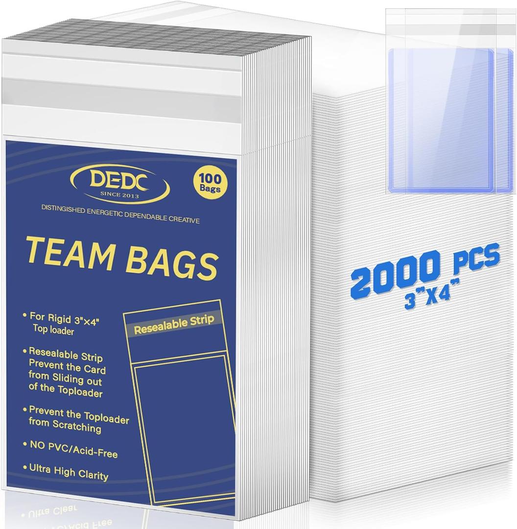 DEDC 2000 Pcs Card Sleeves Team Set Bags for Trading CardsTeam Bag Fit 3x4 Top Loaders for Trading Card Shipping Sports Graded Card Sleeves Protector