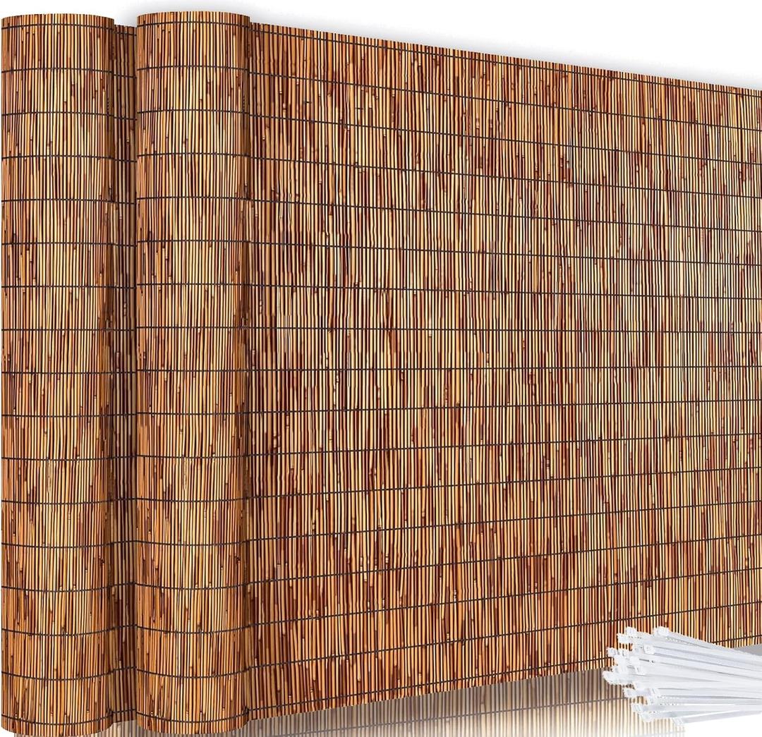 Bamboo Reed Fencing, Light Russet Bamboo Fence Rolls 4 Feet High, Decorative Reed Screen Privacy Curtains for Patio Balcony Garden Backyard Outdoor, 4 x 16 FT (2 Pcs)